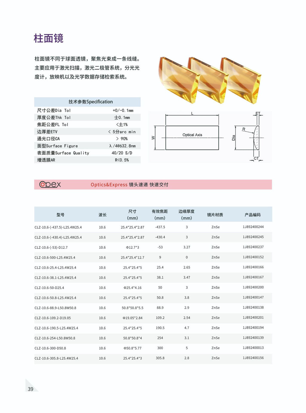 Wavelength photoelectric zinc selenide cylindrical lens optical lens focusing lens laser lens laser cutting