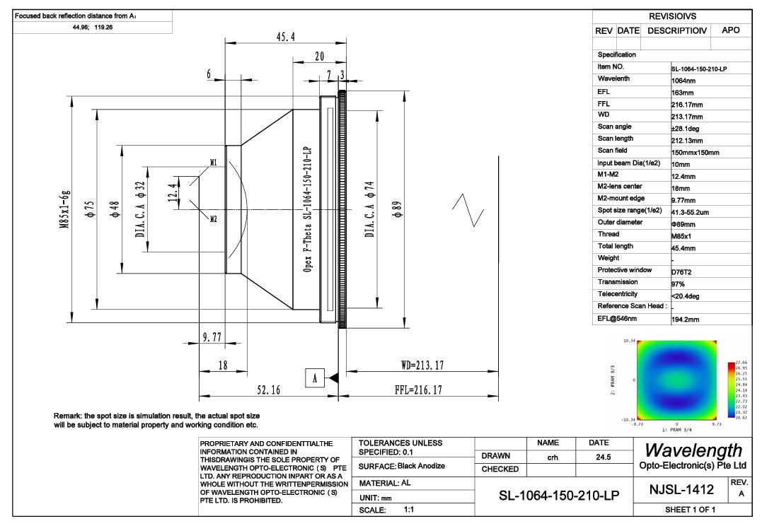Wavelength Optoelectronic YAG Field Mirror Laser Scanning Lens Custom Marking Welding Lens